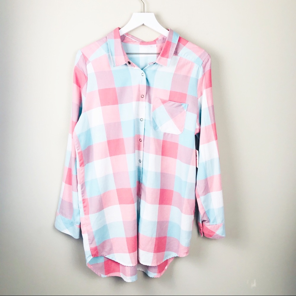 NWT NORDSTROM MAKE + MODEL PLAID NIGHTSHIRT CORAL